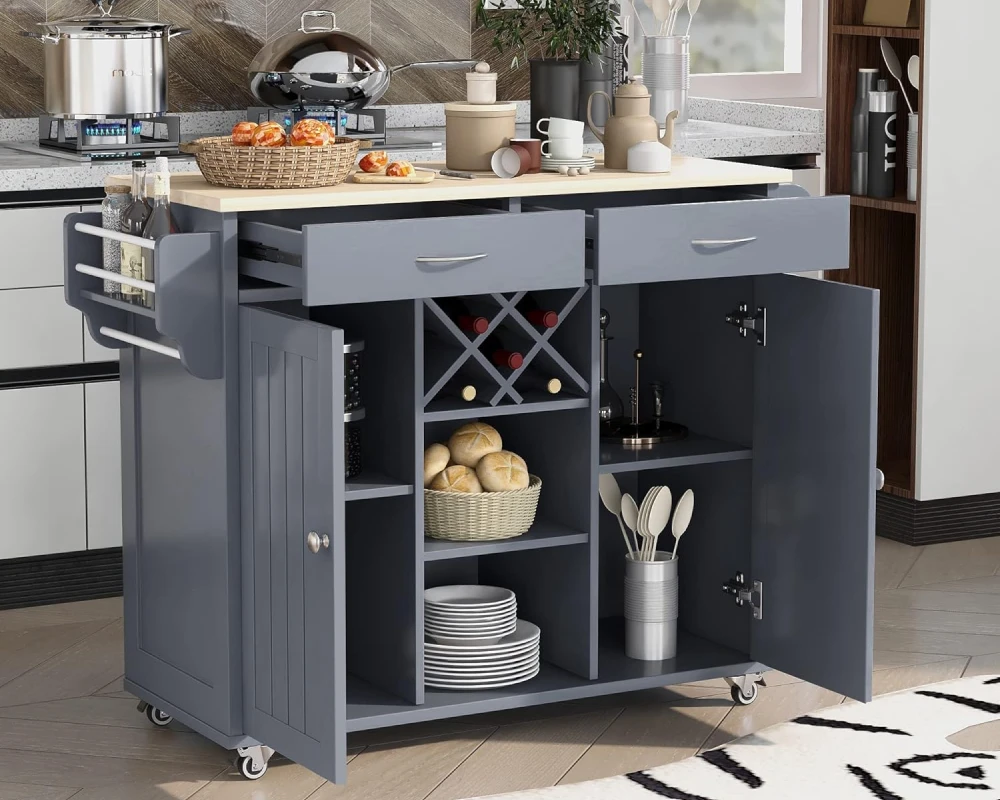 movable portable kitchen island with seating